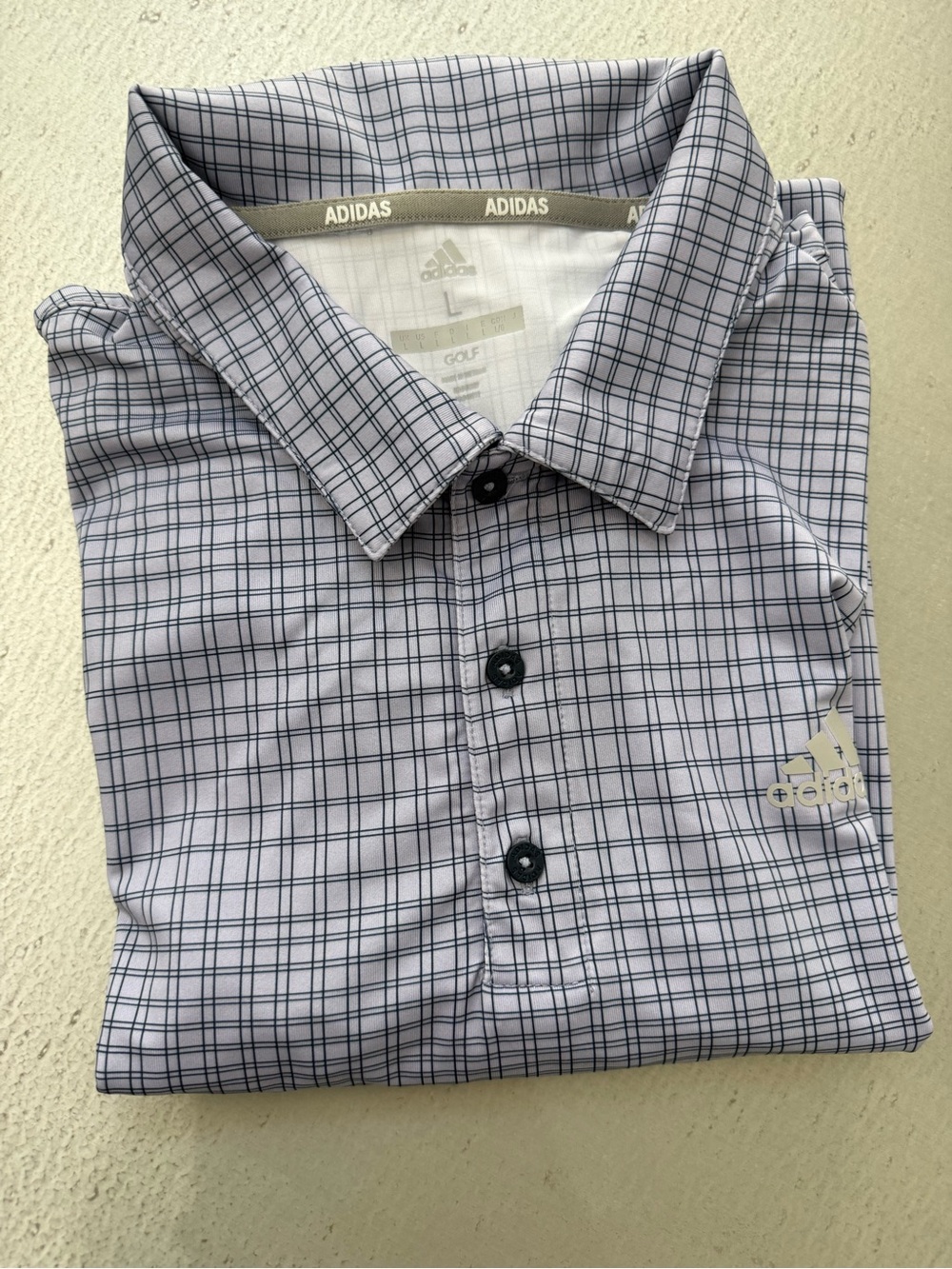 adidas Men’s Light Blue Checked Golf Polo - Picture 15 of 16